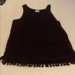 Black tank top with fringe details